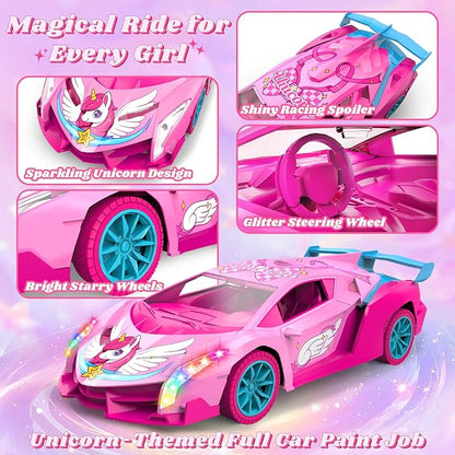 Unicorn RC Car for Girls Rainbow Glow &amp Drift Wing Remote Control Car2.4GHz RC Cars 1:18 ScaleKids Toys Age 3 4 5 6 7 8 9 10 11 12Girls Birthday GiftsValentines Day Gifts for Kids 3-12 Year O