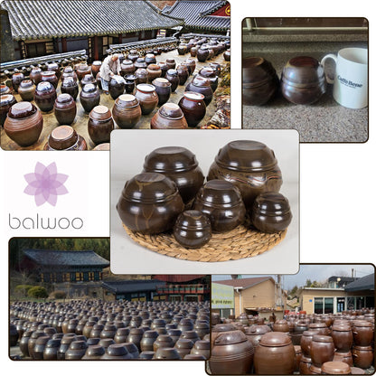 BALWOO 16 Liter(4.2 gal) Onggi Korean Traditional Clay Jar Ceramic Canister/Handmade Food Storage Container/Breathing Clay Pot Kimchi Fermentation Crock/Grain Rice Container