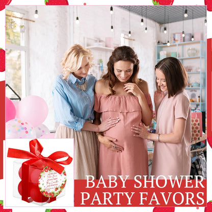MTLEE 24 Sets Strawberry Baby Shower Favors Small Bubble Candle for Guests Tea Candles Bulk with Stylish Ribbons Cards Gifts Party Decoration(Bright Red, Strawberry)