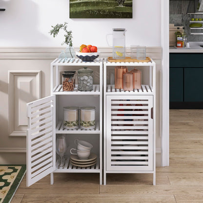HITNET Bathroom Wall Cabinet Foldable Luggage Rack and Bamboo Storage Cabinet Freestanding, Over Toilet Hanging Cabinet with Adjustable Shelf, Sofa Side Table Storage Organizer with 4 Hooks, White