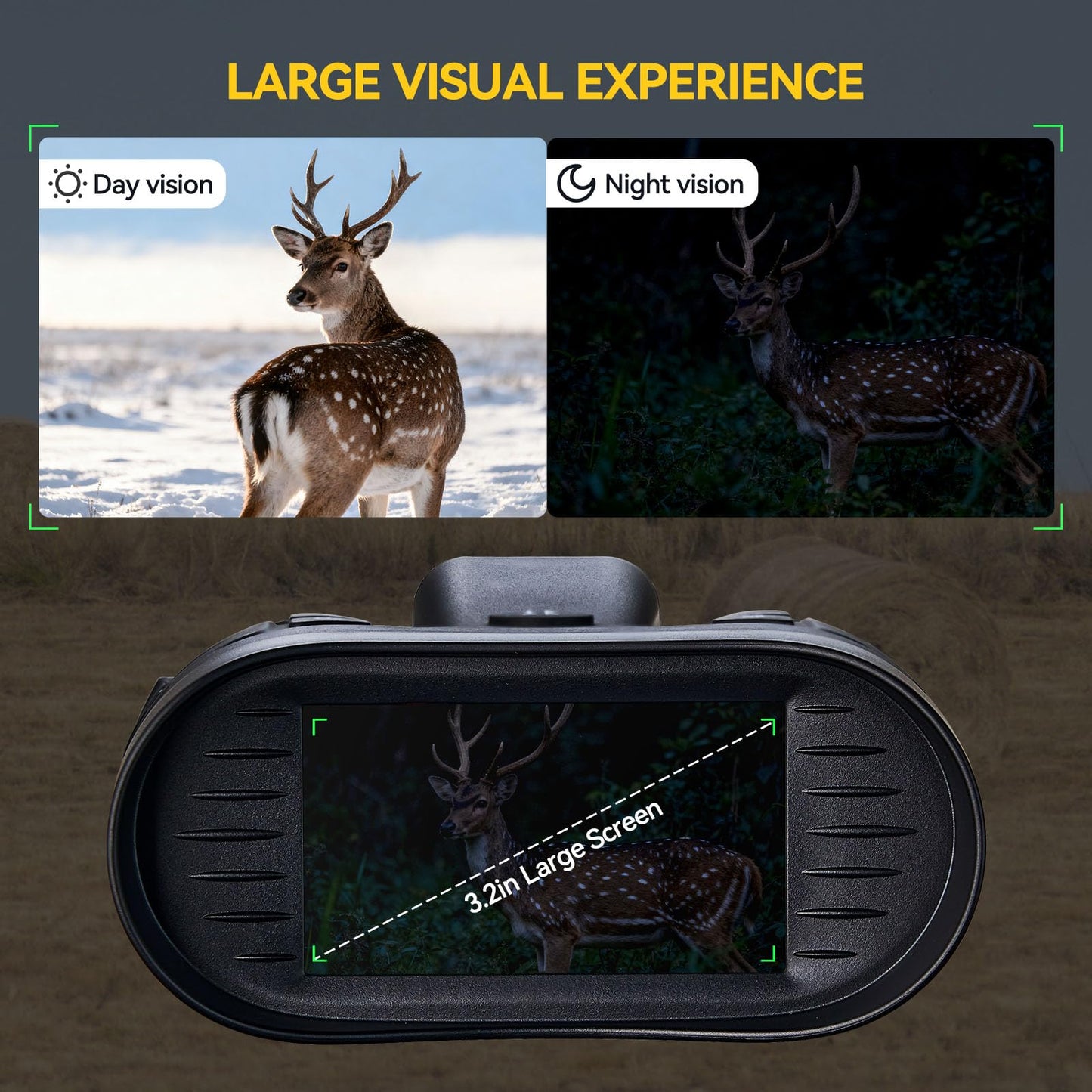 Night Vision Goggles with AI Smart Rangefinder,4K Video Full Dark HD Night Vision Binoculars for Hunting, 8X Digital Zoom with 32GB SD Card,USB-C Rechargeable