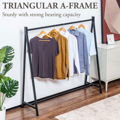 MyGift 57 Inch Modern Black Heavy Duty Metal A-Frame Wardrobe Clothing Rack, Commercial Grade Freestanding Garment Hanger for Bedroom Closet Clothes or Retail Display