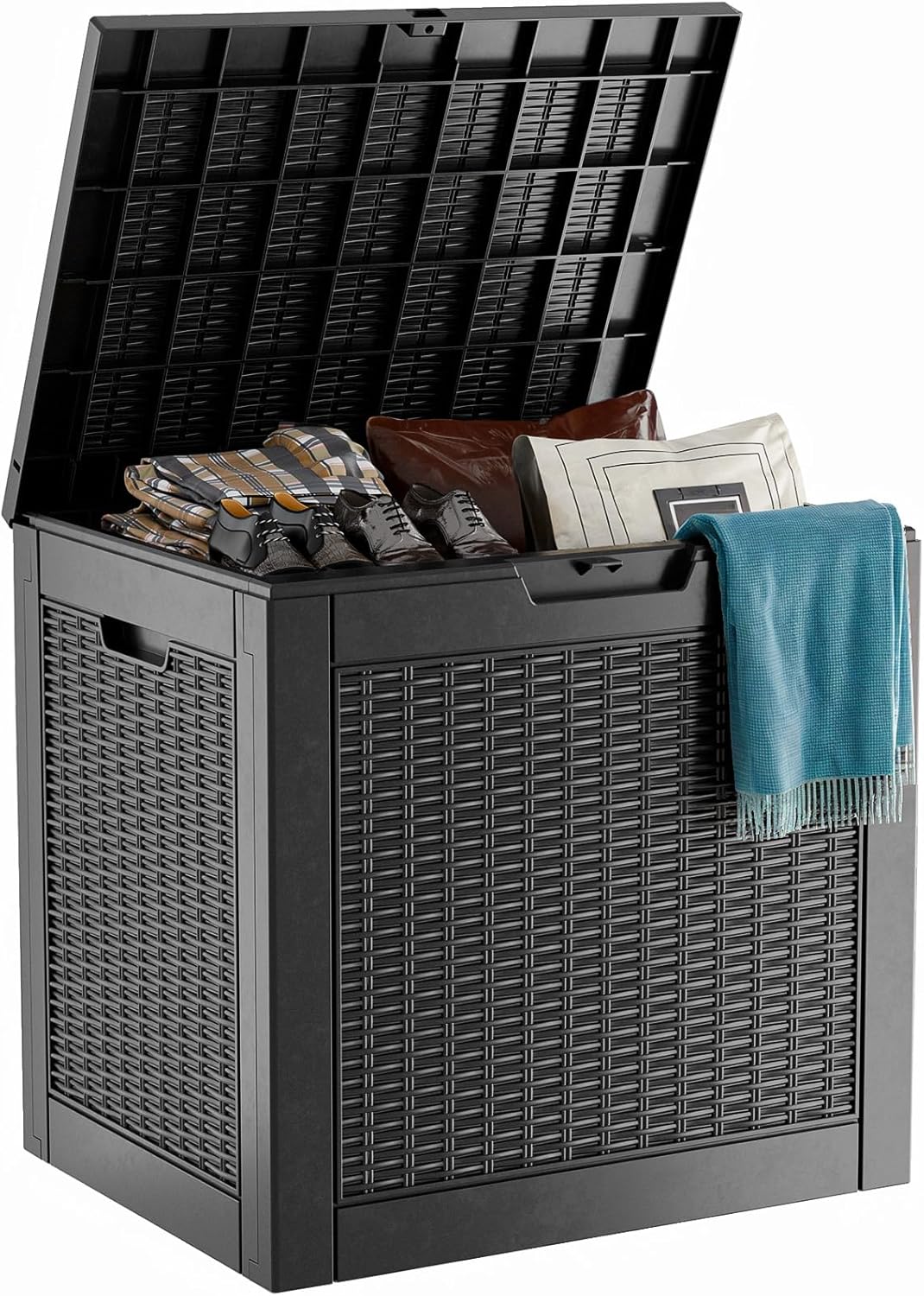Regine Switzerland 31 Gallon Waterproof Outdoor Storage Box - Lockable Resin Container for Patio & Garden (Black)