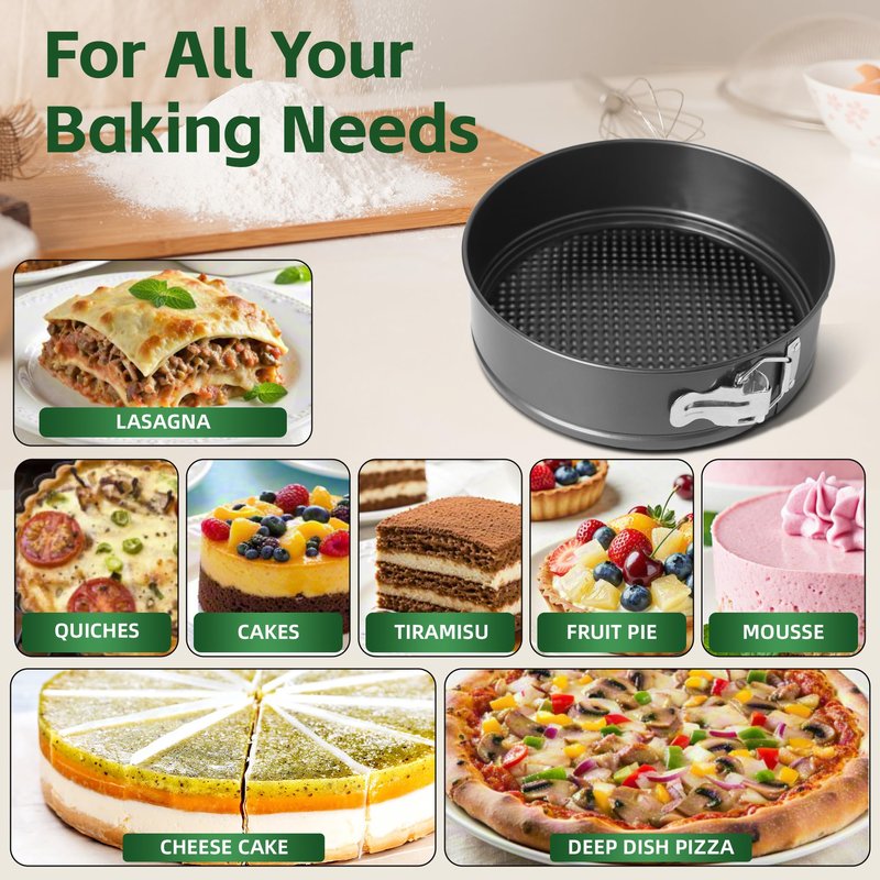 FLEEODAN 9 Inch Nonstick Springform Pan - Cheesecake Pan with Removable Bottom, Round Baking Mold for Cheesecake, Pie, Desserts & More - Baking Bakeware Accessory, Matte Black