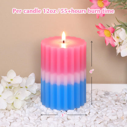 FLAVCHARM Ribbed Pillar Candles Fruity Floral Scented Pink Blue Ombre 3×4 Inch Candle Handcrafted Aesthetic Romantic Aromatherapy Candles for Home Decor Wedding Party Housewarming Gift