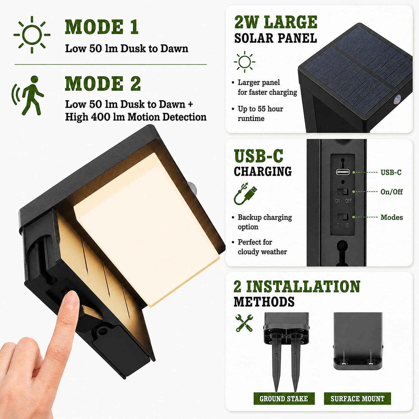VerLuce - 20.5" Solar Pathway Lights - Walkway Solar Lights for Outside - PIR Sensor & Two Lighting Modes - Rechargeable Battery Lasts Up to 55 Hours - 3000K - IP44 Weather Resistant - 4 Pack
