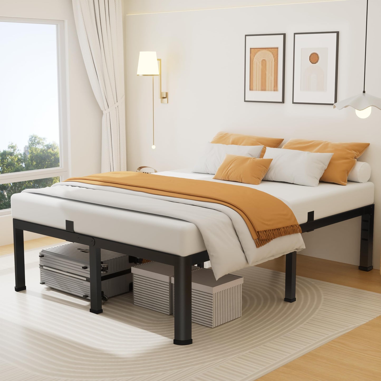 Superay 18 Inch King Size Metal Platform Bed Frame with Round Corners, Storage Space Under High Bed Frame-Heavy Duty Steel Slats Support, Noise Free - Easy Assembly - No Box Spring Needed