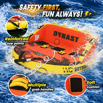 IWIQI Heavy-Duty Towable Tube for Boating, Boat Tubes with 840D Nylon Cover, Inflatable Water Sport Towables with Front Back Tow Points, Super Sofa Design,Maple Leaf 3 Rider