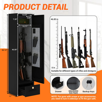 Rifle & Pistol Gun Safe, Quick Access with Fingerprint Lock & Backlit Digital Keypad, Heavy Duty Gun Cabinet with Removable Shelves, Pistol Pockets & Dual Alarm - Home Security Shotgun Locker