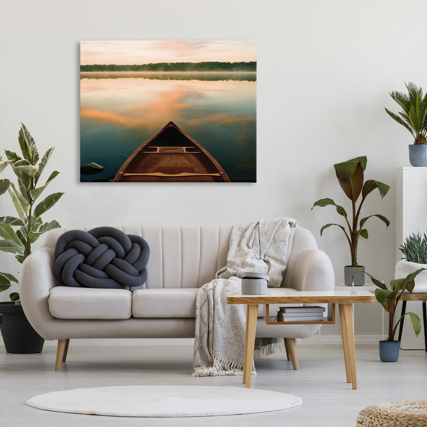 Stupell Industries 'Canoe on Lake Warm Sunrise', Canvas Art, 48 x 36 Inches, Easy to Hang and Sturdy, Made in USA, by Danita Delimont