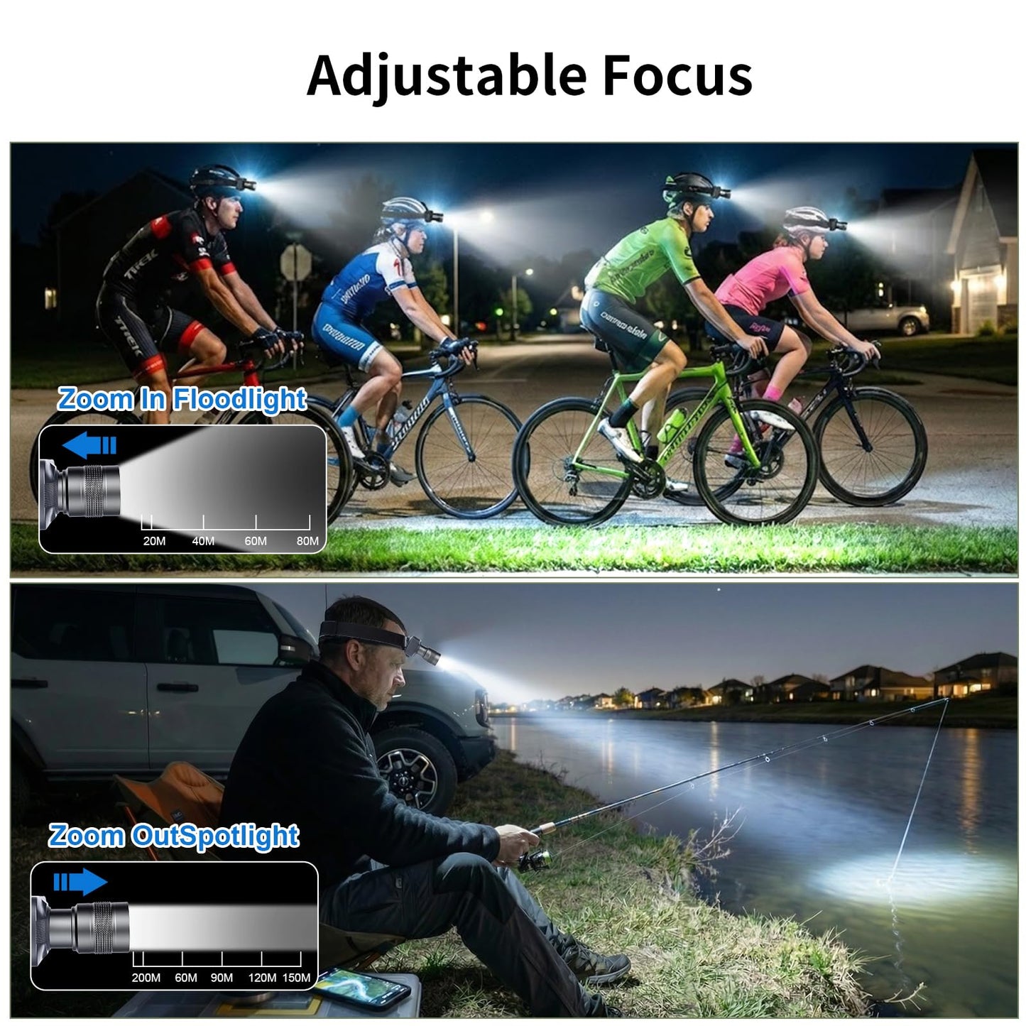 KunHe 20 Pack Rechargeable LED Headlamp with 1800mAh Battery 333 Lumens Aluminum Alloy with Zoomable150M Beam IP65 Waterproof 3 Modes for Construction Crews Warehouse Maintenance & Emergency