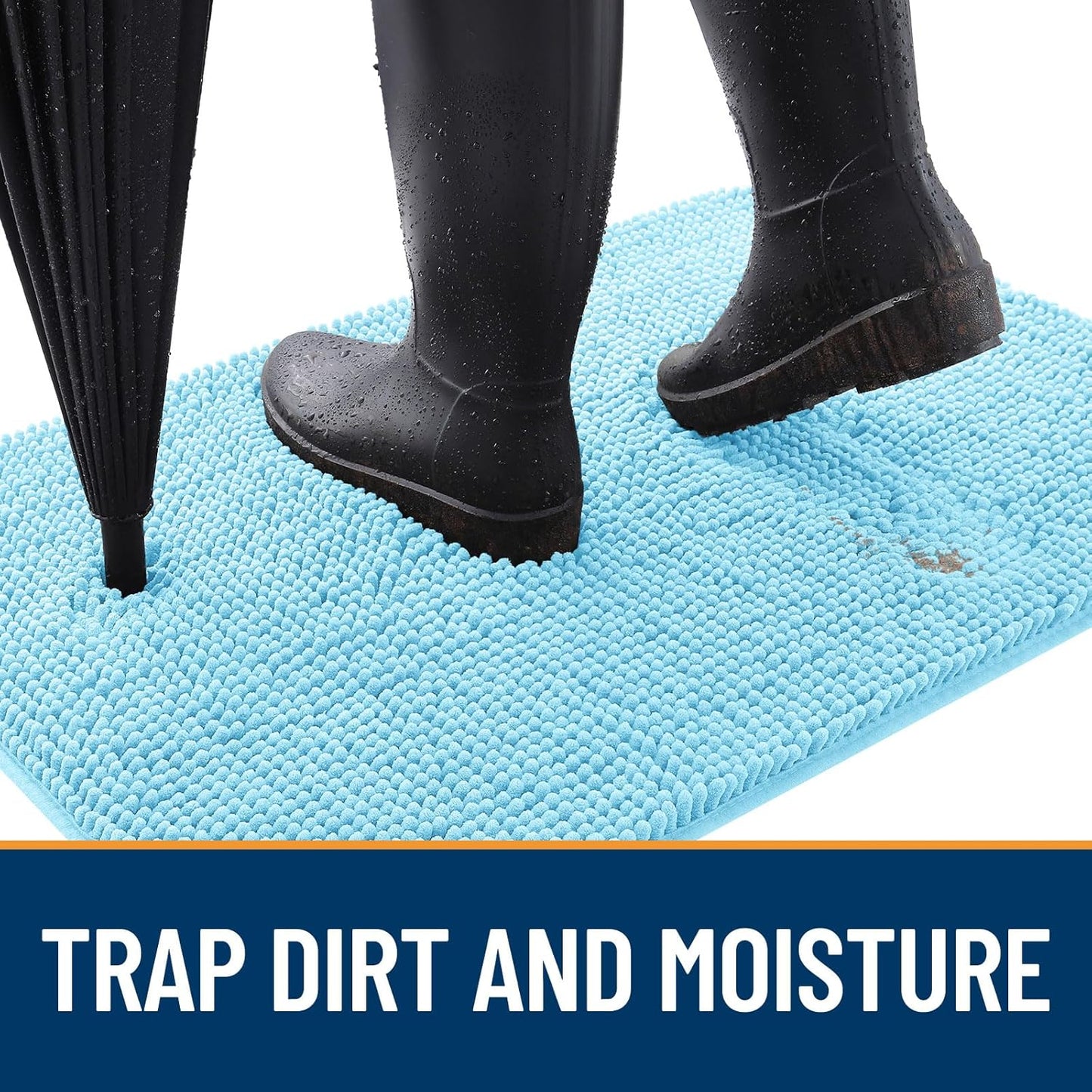 OLANLY Dog Door Mat - Absorbent Non-Slip Mud Mat for Indoor Use | Quick Dry Chenille, 70x32, Blue