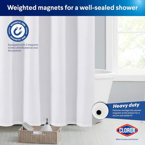 Clorox 2-in-1 Shower Curtain Liner - Durable Fabric with Weighted Magnets | 72" x 72" White
