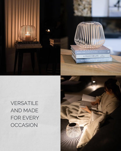 LUUK Studio SOLIS Wireless Solar LED Bedside Lamp, Warm White Dimmable Glow, Cordless Indoor Lantern & Outdoor Light, USB-C Rechargeable, Bedroom, Balcony, Patio, Soft Contemporary, Warm Taupe, Size L