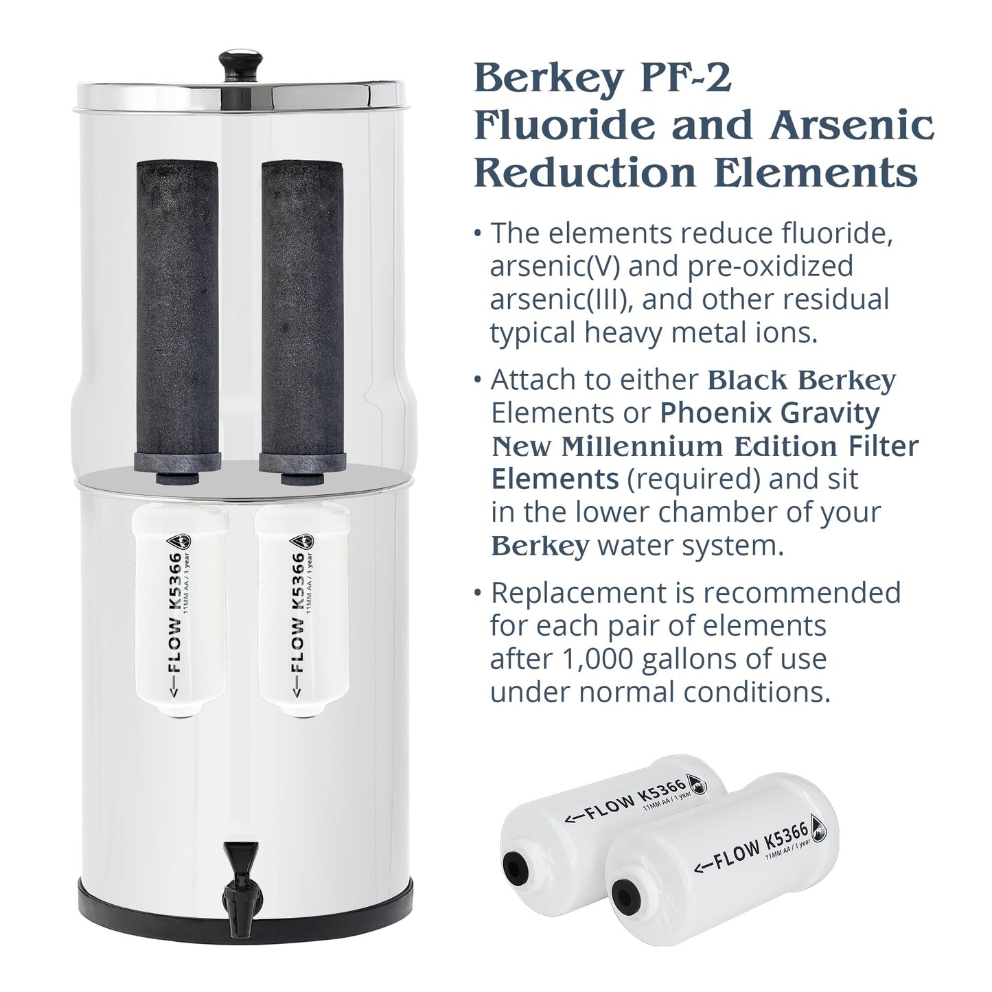 Crown Berkey Gravity-Fed Water Filter System 6 Gallon with 2 Black Berkey Elements, 2 PF-2 Fluoride and Arsenic Reduction Elements
