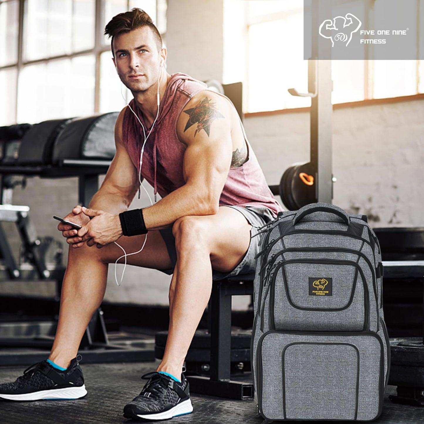 519 Fitness [Professional Series] 6-Meal Prep Backpack - Sleek Urban Design for Professionals & Athletes - Fits 17-Inch Laptop - Includes 6 BPA-Free Containers & 2 Ice Packs (Cool Grey)