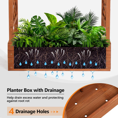 VINGLI 45 in Raised Garden Bed with Trellis & Hanging Roof, Wooden Elevated Planter Box with Drainage Holes for Outdoor Climbing Plants Vegetables Flowers, Patio Yard Balcony