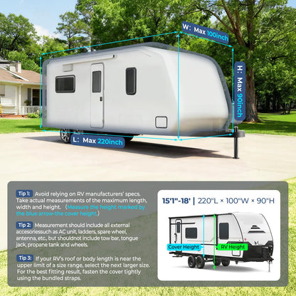 RVMasking Travel Trailer RV Cover 20-22ft, 7 Layers Extra-Thick Camper Cover Waterproof Windproof for Toy Hauler with 4 Tire Covers & Tongue Jack Cover & Propane Tank Cover, Dark Gray