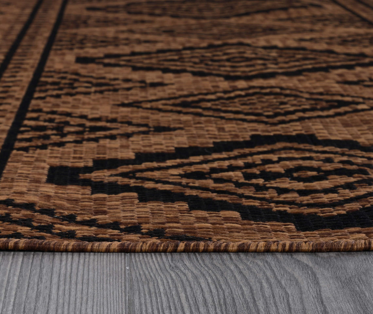 Beverly Rug Waikiki Boho Indoor Outdoor Rug 9x12, Washable Outside Carpet for Patio, Deck, Porch, Bohemian Area Rug, Farmhouse Rugs, Aztec Tribal Rug, Nut Brown and Black