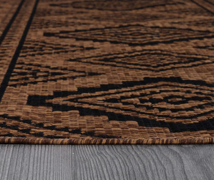 Beverly Rug Waikiki Boho Indoor Outdoor Rug 9x12, Washable Outside Carpet for Patio, Deck, Porch, Bohemian Area Rug, Farmhouse Rugs, Aztec Tribal Rug, Nut Brown and Black