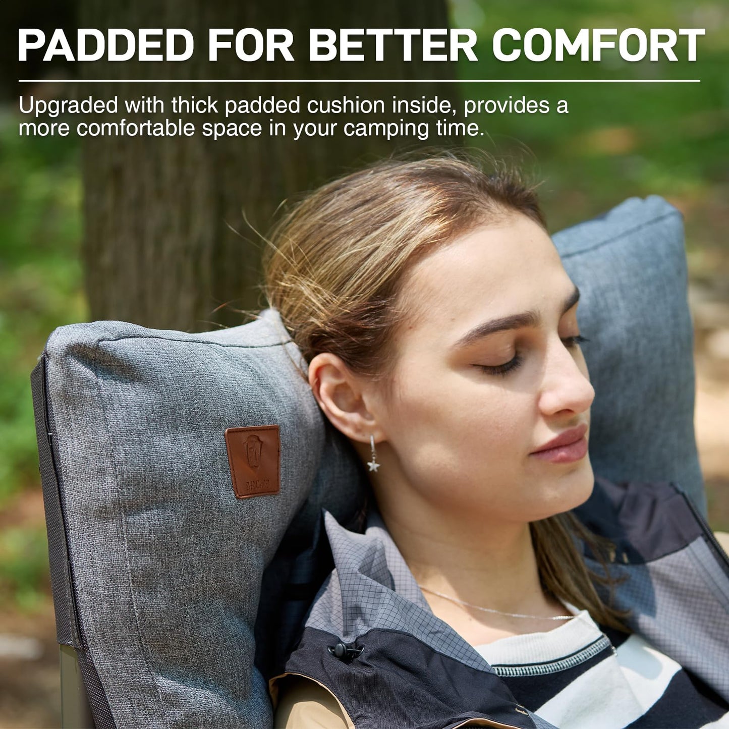 EVER ADVANCED Padded Oversized Folding Camping Chair for Adults, Heavy Duty Lawn Chair with Side Pockets, Portable Collapsible Quad Chair for Outside, Support Up to 500lbs, Grey