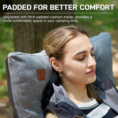 EVER ADVANCED Padded Oversized Folding Camping Chair for Adults, Heavy Duty Lawn Chair with Side Pockets, Portable Collapsible Quad Chair for Outside, Support Up to 500lbs, Grey