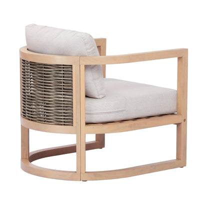 Merax Outdoor Acacia Wood Club Chair wtih Cushions, Patio Sofa Armchair with Rattan-Woven Back, Sturdy Base for Porch, Lawn, Backyard, Balcony, Light Teak