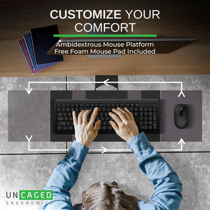Uncaged Ergonomics KT2-b Under-Desk Adjustable Height & Angle Sit to Stand Up Keyboard Tray with negative tilt Best standing desk computer keyboard holder drawer