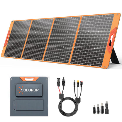 SOLUPUP 200 Watt Portable Solar Panel for Power Station, 24% High Efficiency Foldable Solar Charger with MC4 & USB Outputs, IP66 Waterproof Solar Panels with 4 Kickstands for Trip RV Camping Off Grid