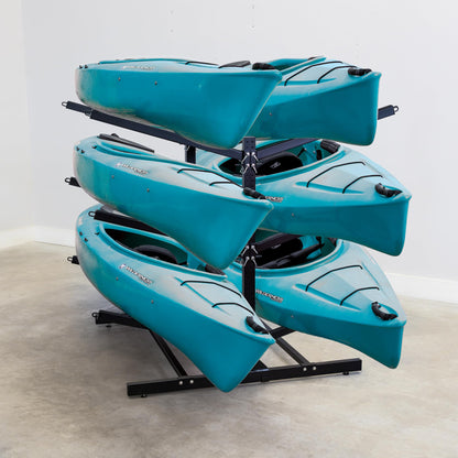 Teal Triangle Freestanding Kayak Storage Rack – 6 Kayak Rack & Canoe Rack – Indoor Outdoor Kayak – Adjustable Surfboard & Stand Up Paddle Board Holder – Adjustable Storage Stand - Black
