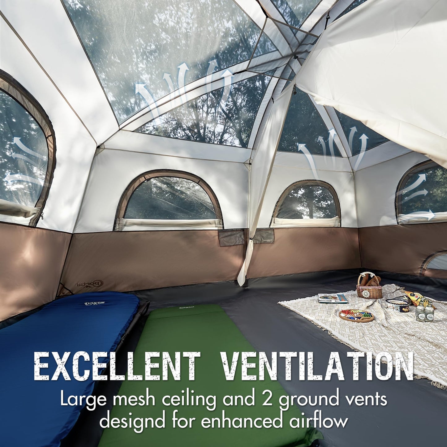 Portal 8 Person Tents for Camping, Easy Setup Cabin Tent with Large Porch, 2 Room, Waterproof Family Camping Tent for Outdoor Camping, Patio