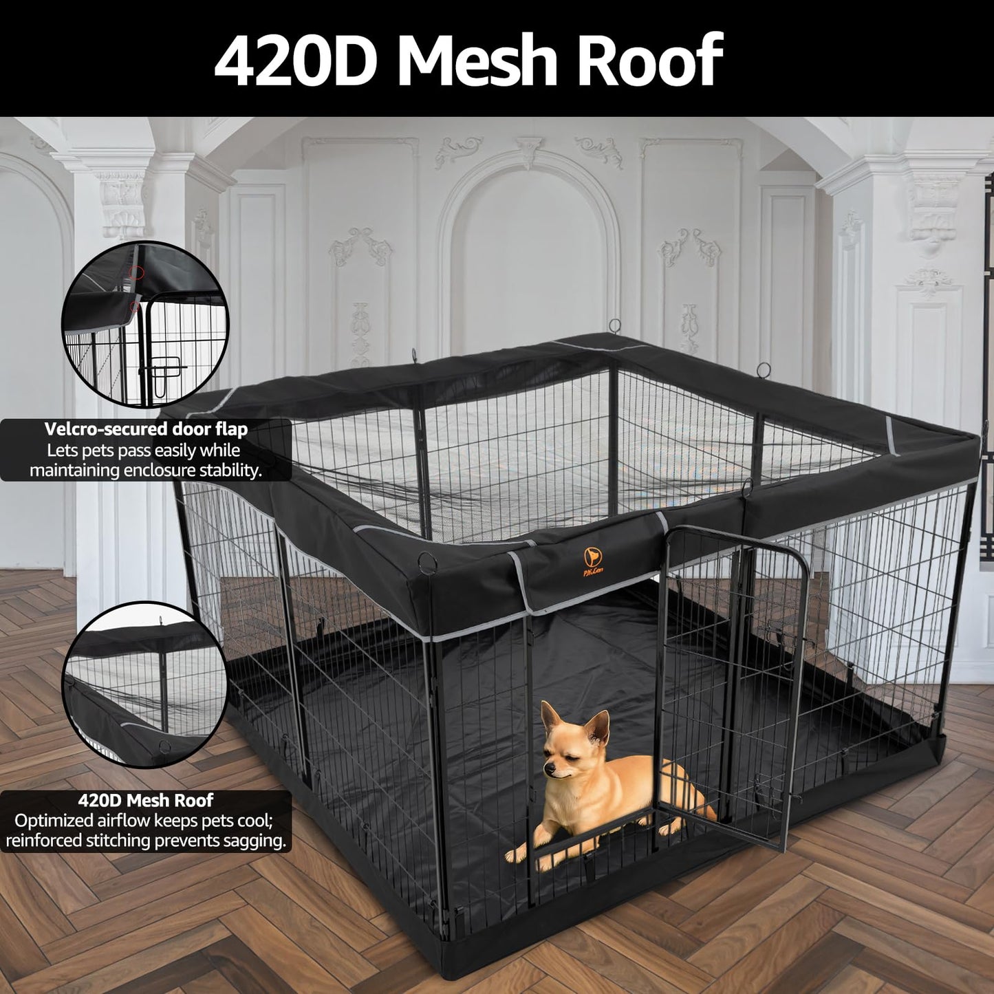 PJYuCien Dog Playpen Plus Storage Bag, 31.3" H 8 Panels Puppy Pen with Square Bottom & Top Cover, Heavy Duty Dog Fence for Camping