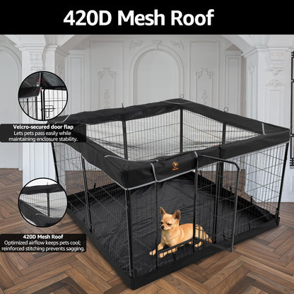 PJYuCien Dog Playpen Plus Storage Bag, 31.3" H 8 Panels Puppy Pen with Square Bottom & Top Cover, Heavy Duty Dog Fence for Camping
