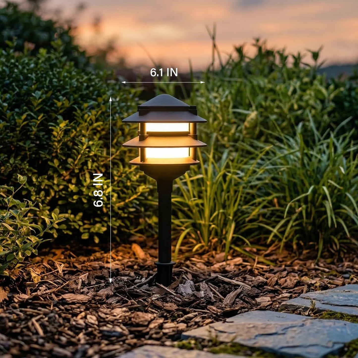 GOODSMANN Landscape Lighting 4PK Pathway Lights Low Voltage 2.2 Watt LED Replaceable Bulbs 12V AC Landscape Lights 30 Lumen Warm White with Metal Stakes
