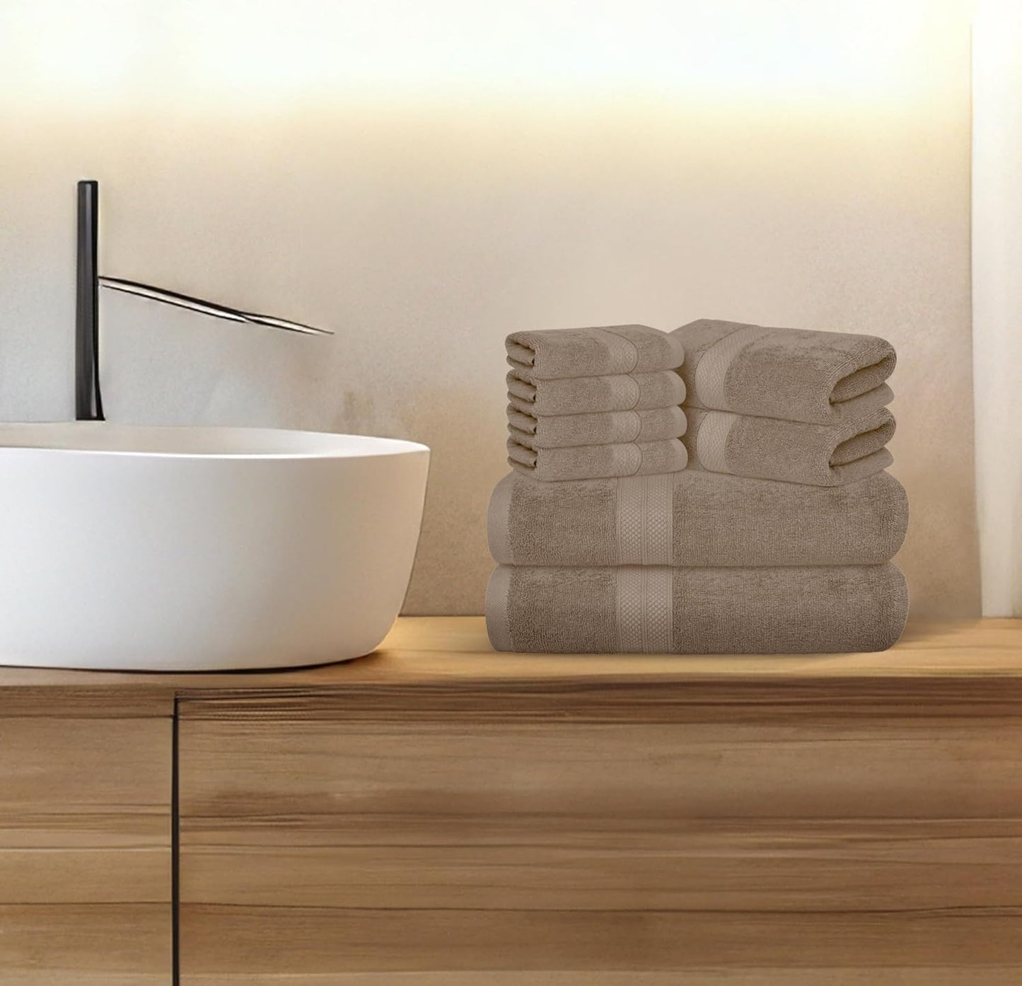 Avalon Towels Luxury 8-Piece Beige Towel Set - 100% Ring Spun Cotton, Highly Absorbent, Ideal for Spa & Gym