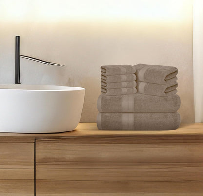 Avalon Towels Luxury 8-Piece Beige Towel Set - 100% Ring Spun Cotton, Highly Absorbent, Ideal for Spa & Gym