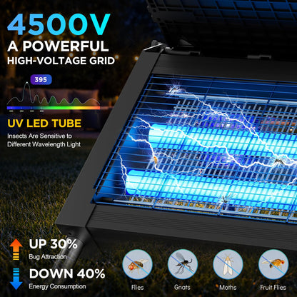 Solar Bug Zapper Outdoor, 4500V Outdoor Mosquito Zapper with Detachable Fold-Down Solar Roof Panel, IPX5 Waterproof Solar Powered Bug Zapper for Patio Yard Garden Backyard Camping, Hanging Stake Use