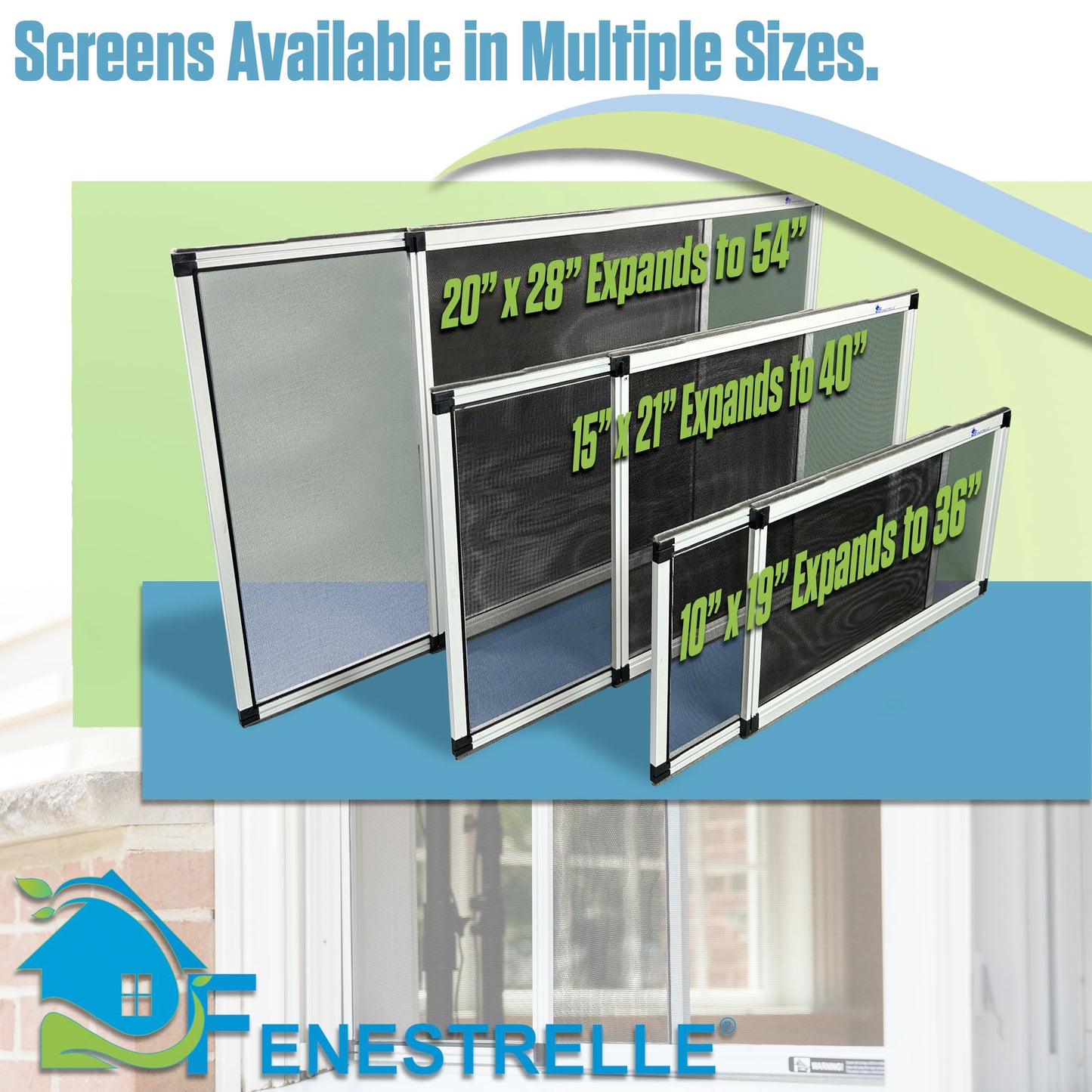 Fenestrelle Expandable Window Screen – 10″ H × 19″–36″ W Horizontal, 2‑Way Adjustable Window Screen with Flame Resistant Fiberglass Mesh, Pack of 10