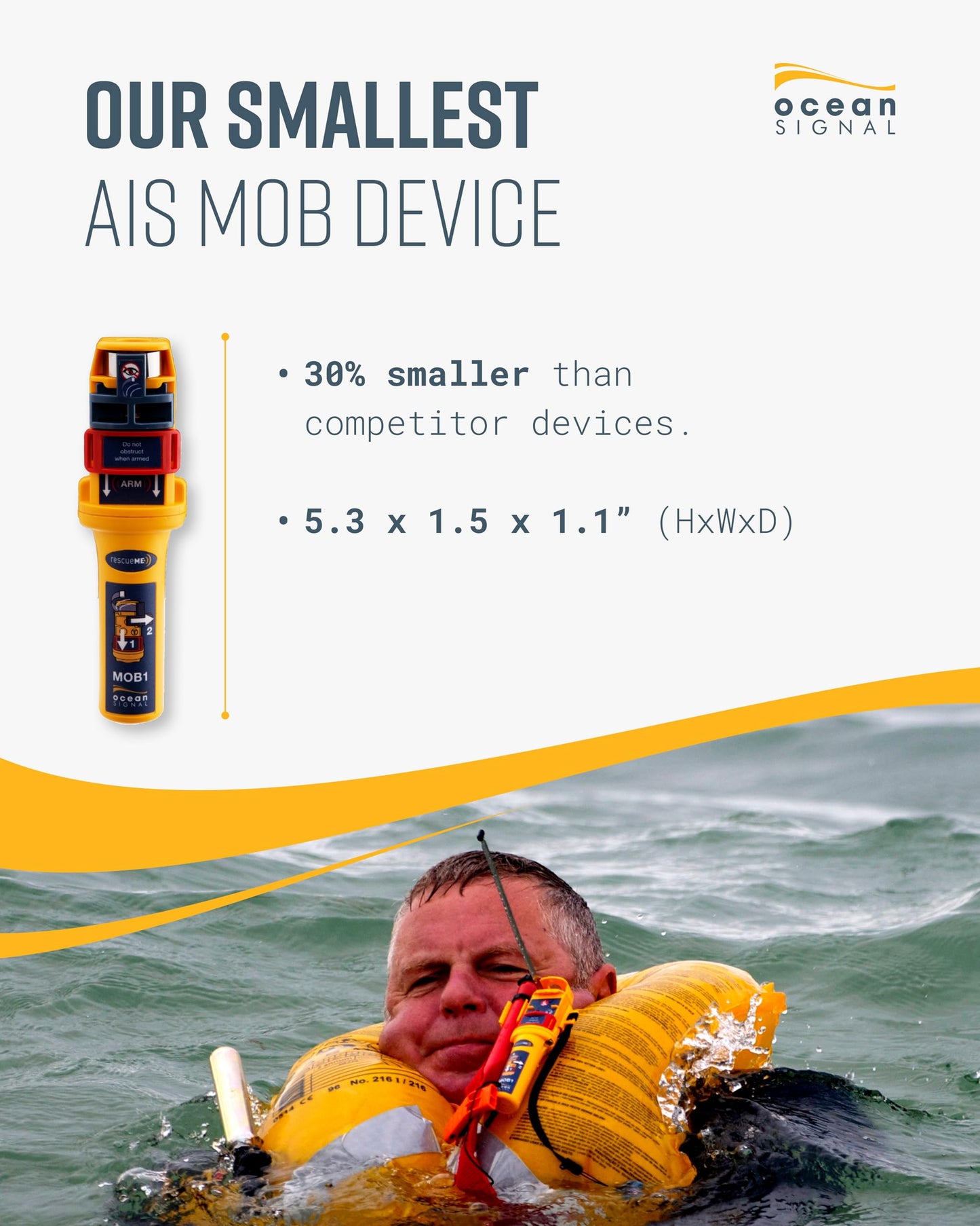 Ocean Signal rescueME MOB1 - Compact AIS Man Overboard Device with Automatic Activation, 7-Year Battery Life, 24 Hours of Operation, and Integrated DSC Transmitter