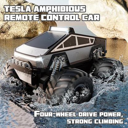 Amphibious Remote Control Car 1:18 RC Off-Road Monster Truck Toys for Boys4WD All Terrain Off-Road Pickup 2.4 GHz RC Vehicles Waterproof RC Trucks Christmas Birthday Gifts for Boy Girl (Grey)
