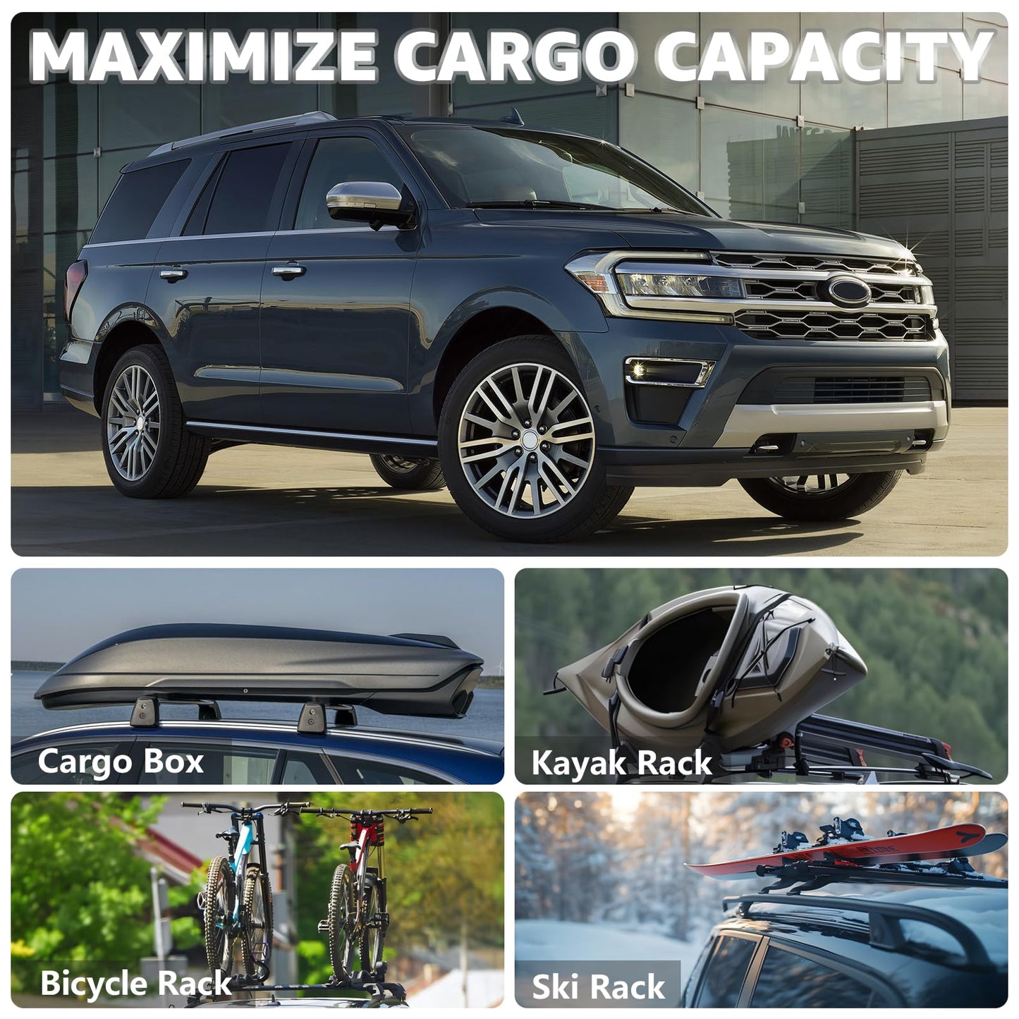 Roof Rack Cross Bars Compatible with Ford Expedition/Max 2018-2026 & Lincoln Navigator 2018-2024, Adjustable Aluminum 300LBS Anti-Theft Lock Cargo Carrier Rooftop Crossbar for Bike,Snowboard,Luggage