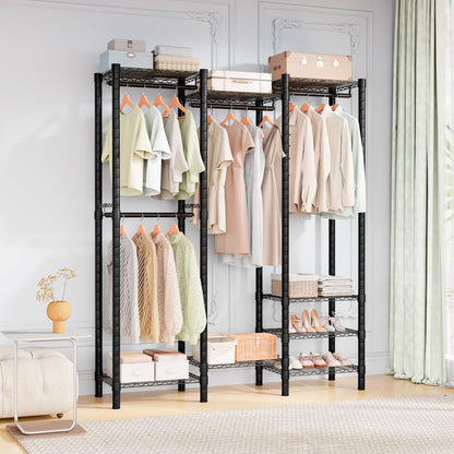 UILNHK Heavy Duty Clothes Rack, Metal Garment Rack 59" W x 15.8" D x 76" H with Hooks, Freestanding Clothing Racks for Hanging Clothes, Portable Closet Organizer 900LBS Max Load, Easy Assembly-Black