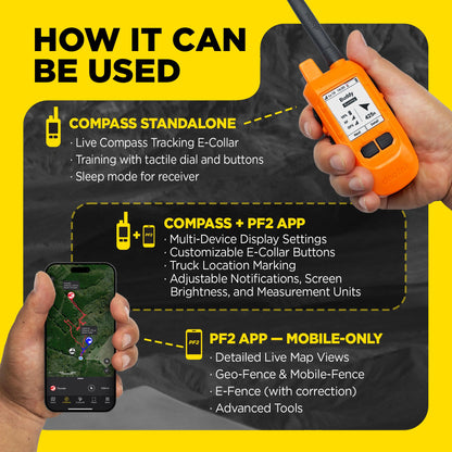 Dogtra PATHFINDER2 Compass Handheld Only - Live GPS Dog Tracking & Training E-Collar Remote (Requires Receiver), Built-in 2" LCD, No Subscription Required, 4 or 9-Mile Range, Expandable to 21 Dogs