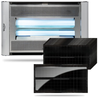 Catchmaster Vector Plasma Screened Trap & Replacement Boards Set, Compact UV Light Fly Trap for Home, Traps for House Indoor, Shatterproof Bulbs, UV Lamp Insect Killer, 12-Pk Black Replacement Boards