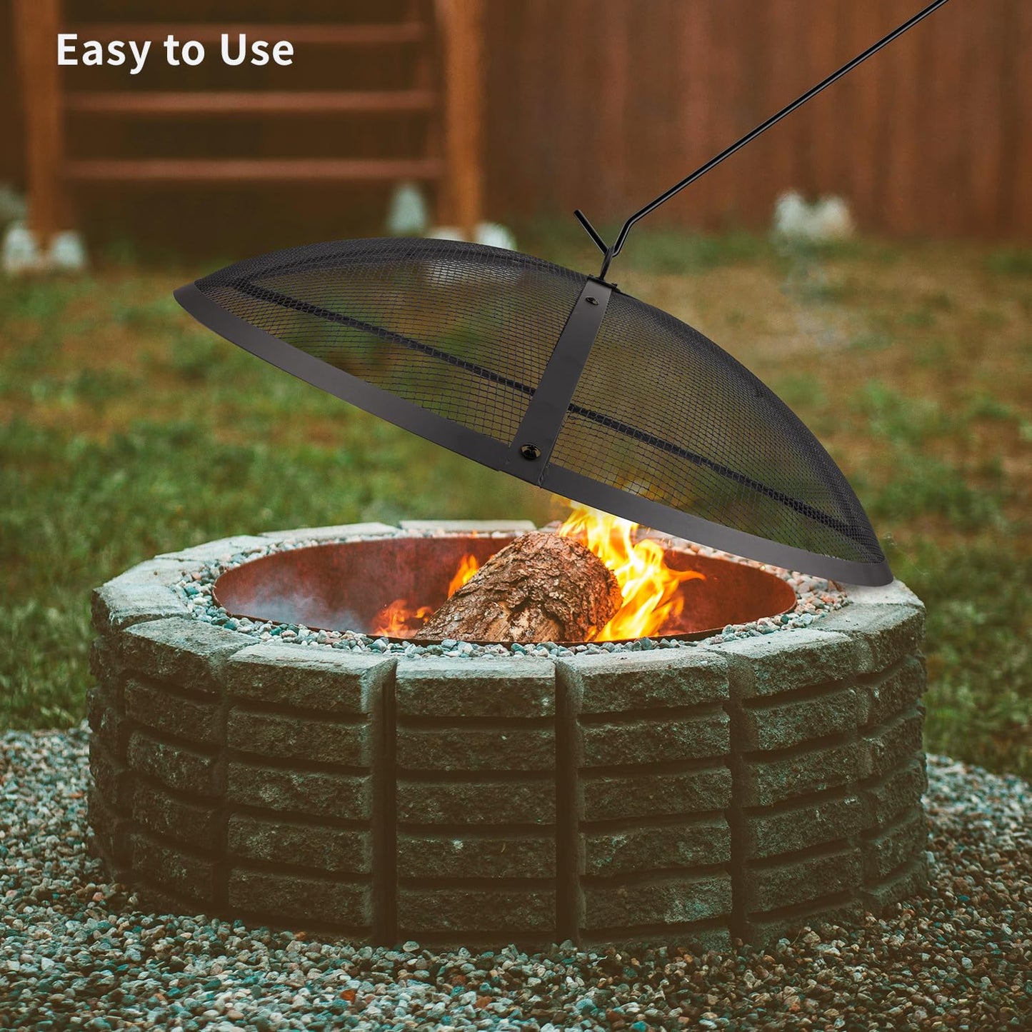 WeCooper 40Inch Round Fire Pit Spark Screen Cover,Outdoor Patio Mesh FirePit Screens,Heavy Duty Steel Domed Fire Pit Ember Guard with Handle