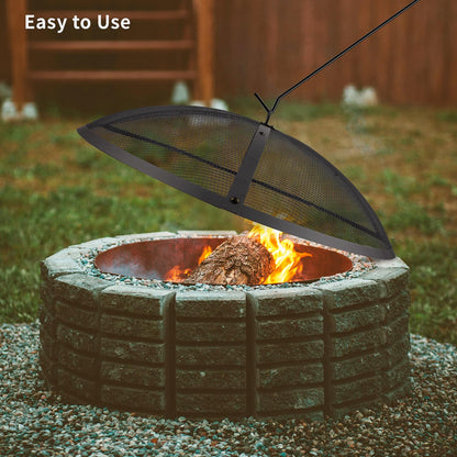 WeCooper 40Inch Round Fire Pit Spark Screen Cover,Outdoor Patio Mesh FirePit Screens,Heavy Duty Steel Domed Fire Pit Ember Guard with Handle