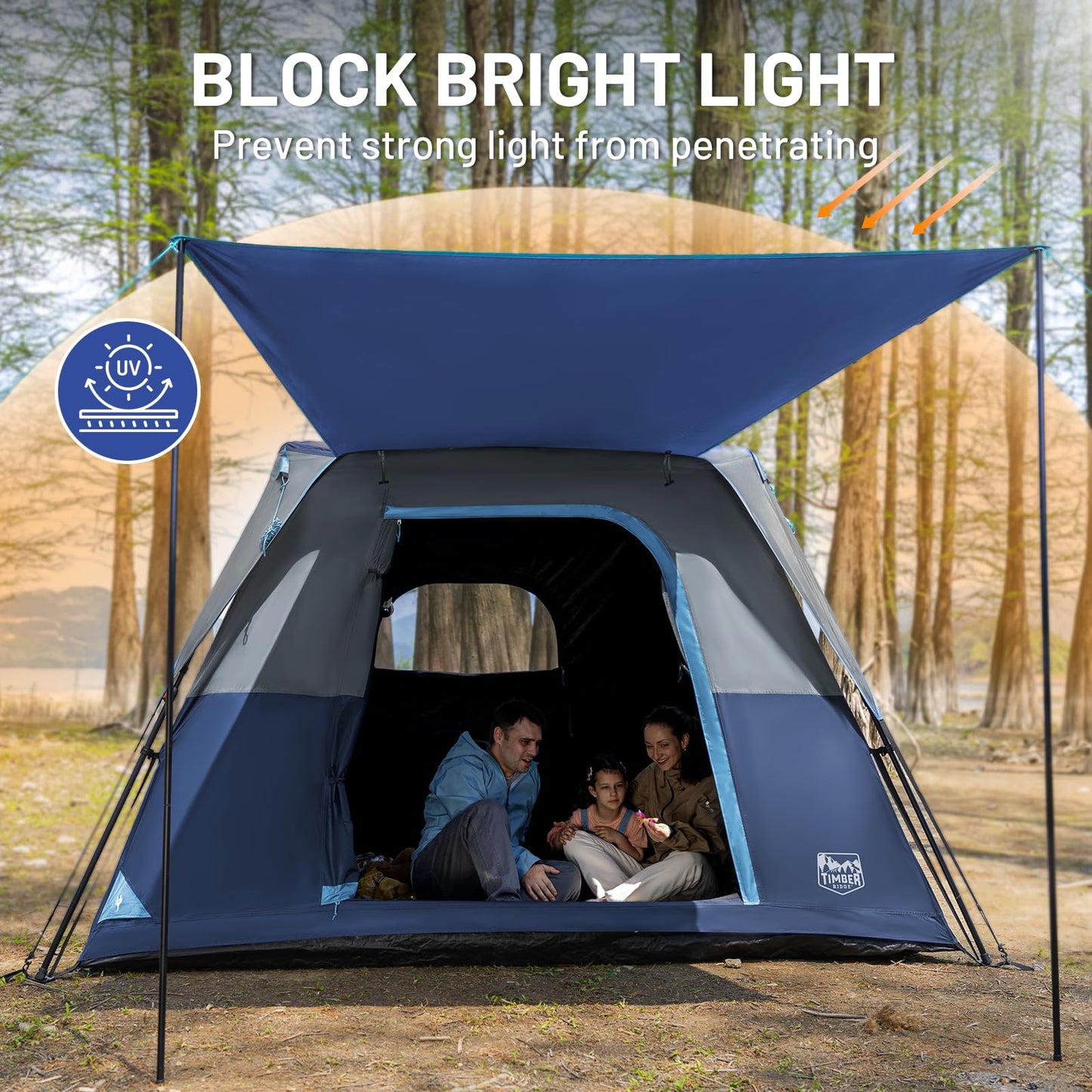 TIMBER RIDGE 6 Person Blackout Design Camping Tent, 60s Easy Setup Instant Cabin Tent for Family with Rainfly, Water-Resistant, 9' x 9' x 72" for Outdoor Adventures Gatherings