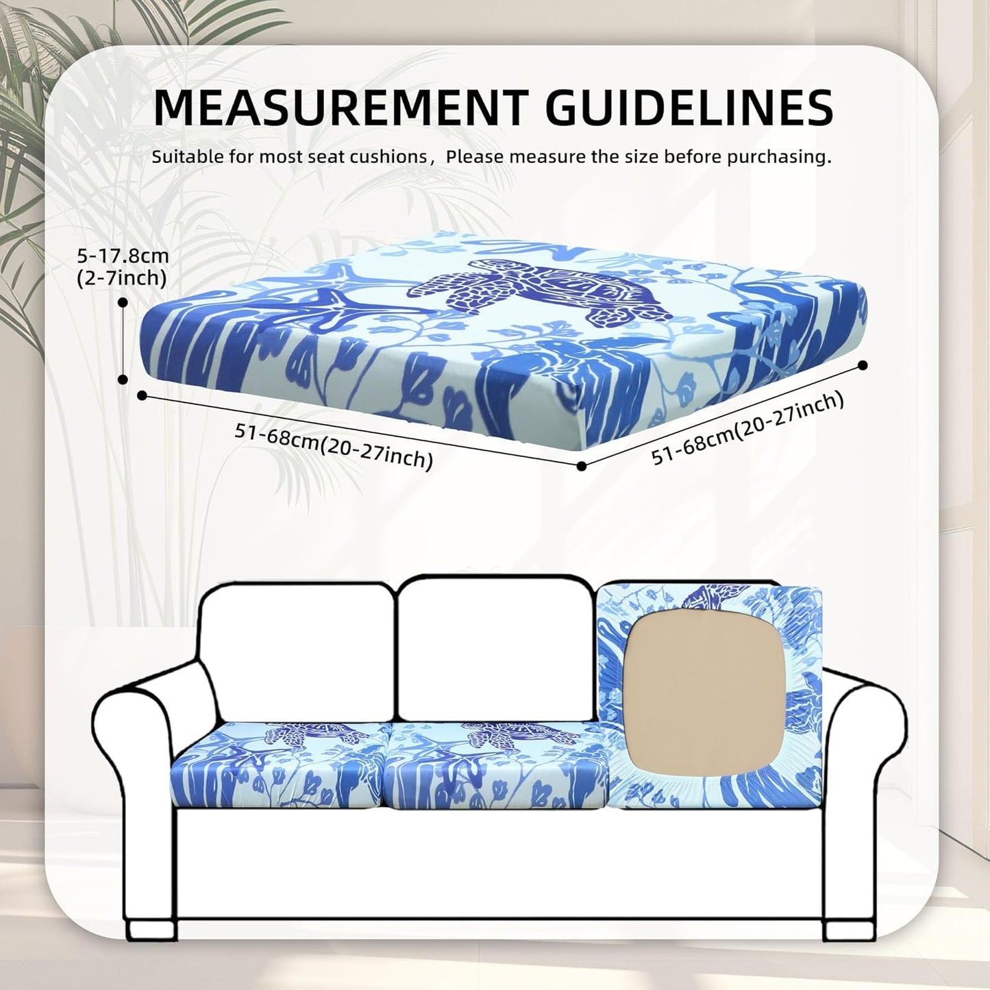 Skiennix 8-Piece Stretch Patio Cushion Covers - Washable Outdoor Sofa Slipcovers | Sea Turtle Design