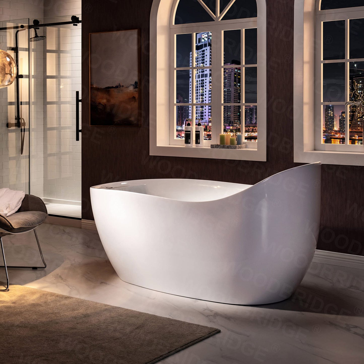 WOODBRIDGE 67" Acrylic Freestanding Bathtub Contemporary Soaking Chrome Overflow and Drain,White Air Bubble Tub
