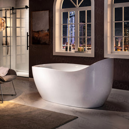 WOODBRIDGE 67" Acrylic Freestanding Bathtub Contemporary Soaking Chrome Overflow and Drain,White Air Bubble Tub